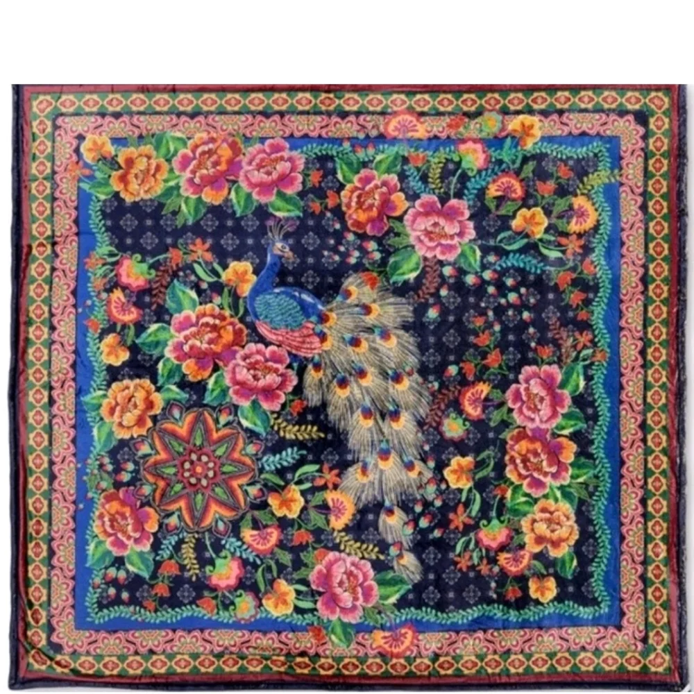 Johnny Was Lauren Canyon Cozy Sherpa Blanket Reversible Darnahta Peacock Flower